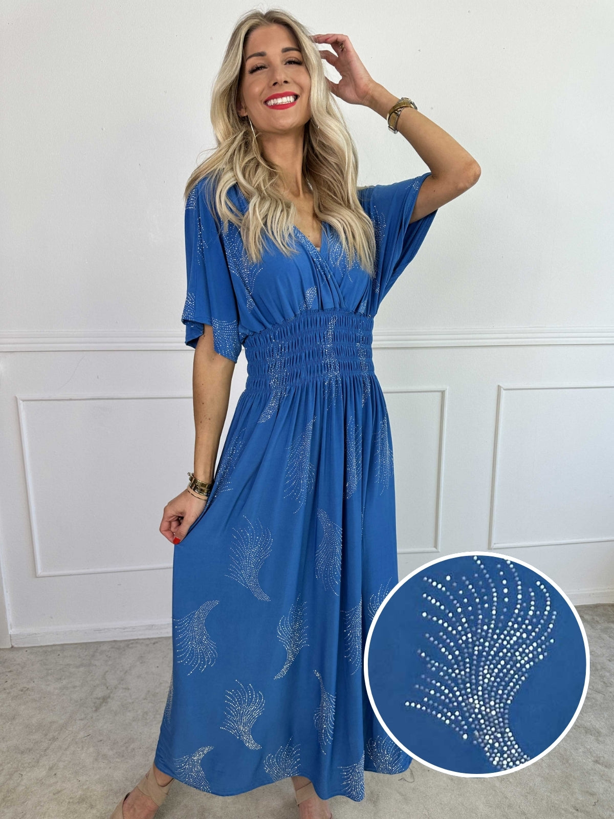 Pams Leaf Crystal - Lang elastisk kjole med mønster af similisten